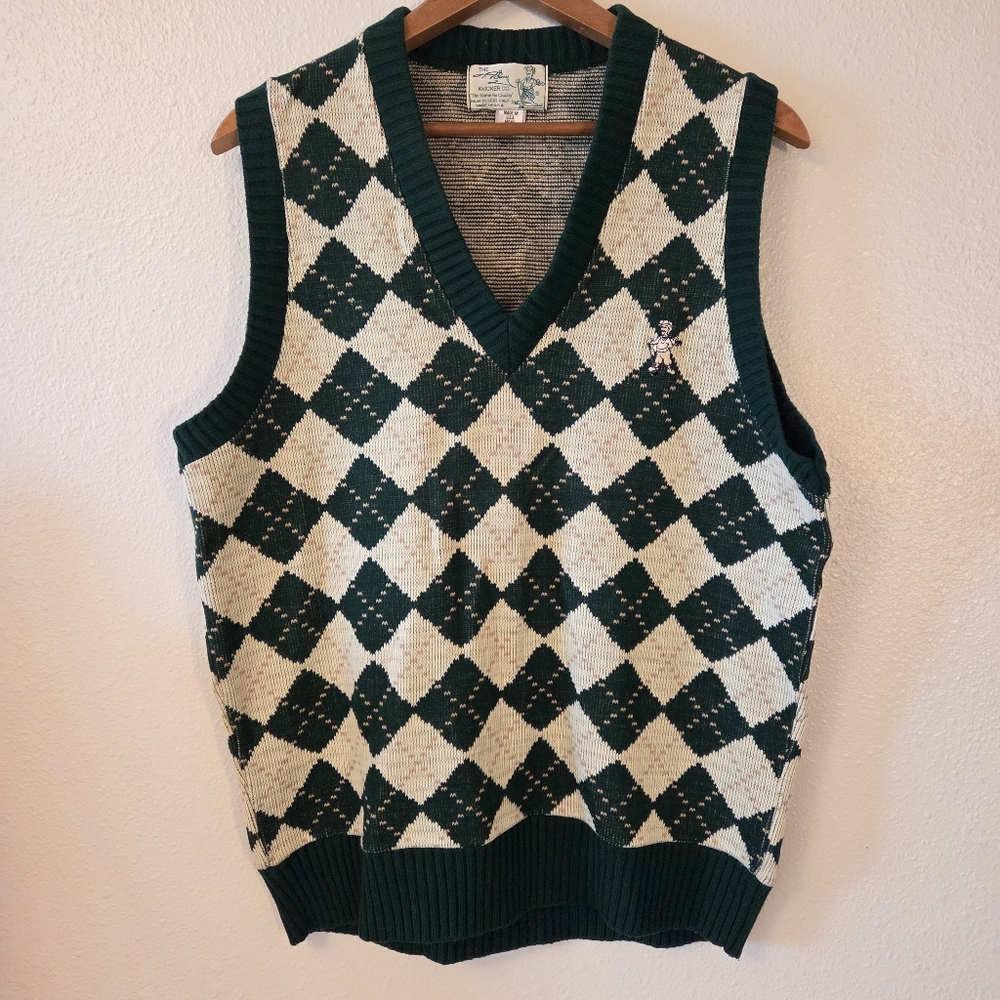 Vintage T Barry Knicker Co. Green Argyle Sweater Vest Men's Size Medium